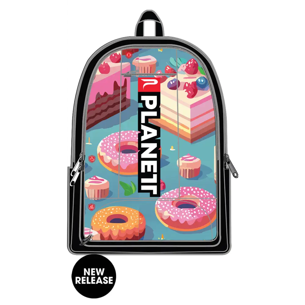 Backpack with dessert pattern.