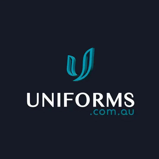 Teal stylized ’u’ logo above the word ’uniforms’ in white, with ’.com.au’ beneath it.