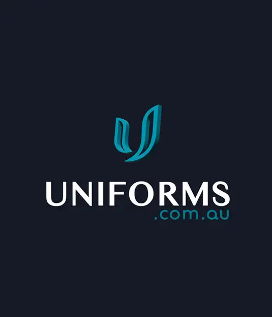 Teal stylized ’u’ logo above the word ’uniforms’ in white, with ’.com.au’ beneath it.