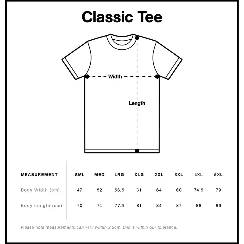 T-shirt sizing chart.