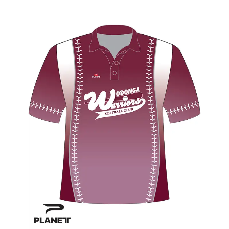 Maroon and white baseball jersey.