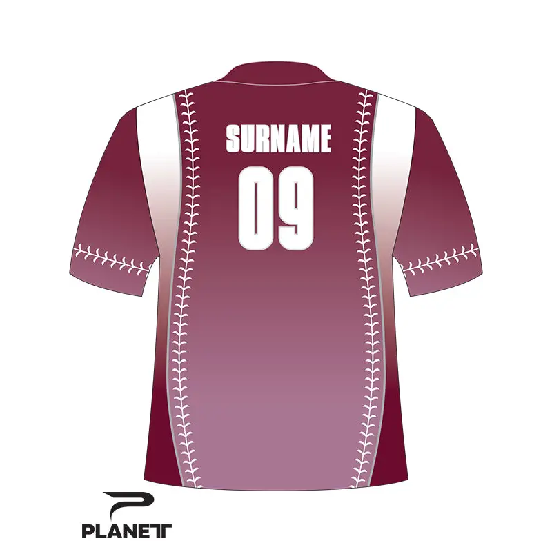 Burgundy baseball jersey.