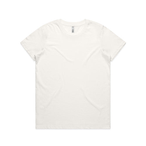 White t-shirt with short sleeves and a crew neck.