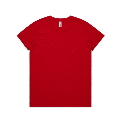 Red t-shirt with short sleeves and a crew neck.