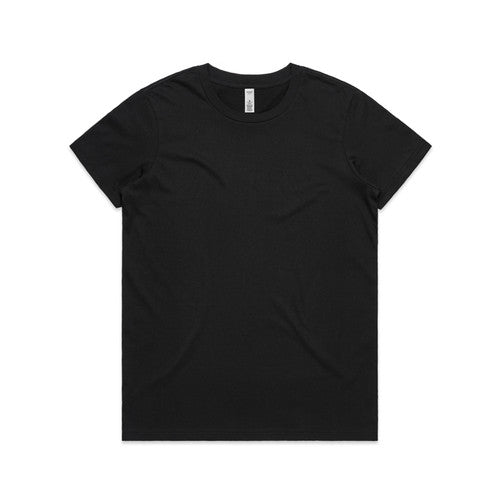 Black t-shirt with short sleeves and a crew neck.