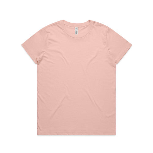 Pale pink t-shirt with short sleeves and a round neckline.