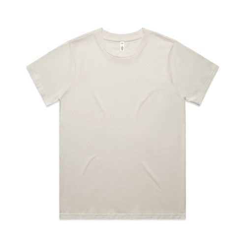 Cream-colored crew neck t-shirt with short sleeves and a simple design.