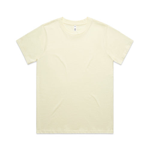 Cream-colored crew neck t-shirt with short sleeves and a relaxed fit.