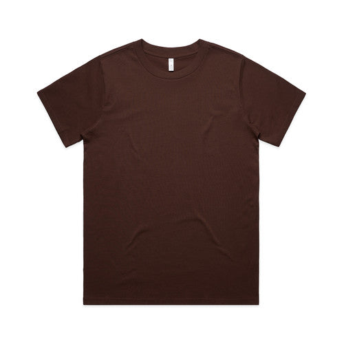 Brown v-neck t-shirt with short sleeves and a simple design.