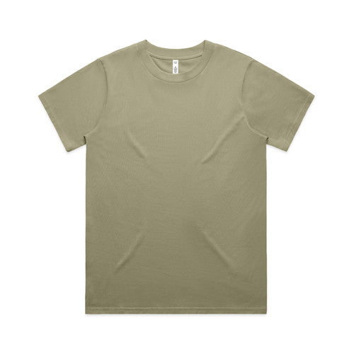 Olive green crew neck t-shirt with short sleeves and a relaxed fit.
