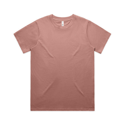 Dusty rose crew neck t-shirt with short sleeves and a relaxed fit.
