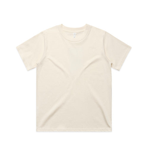 Cream-colored crew neck t-shirt with short sleeves and a relaxed fit.