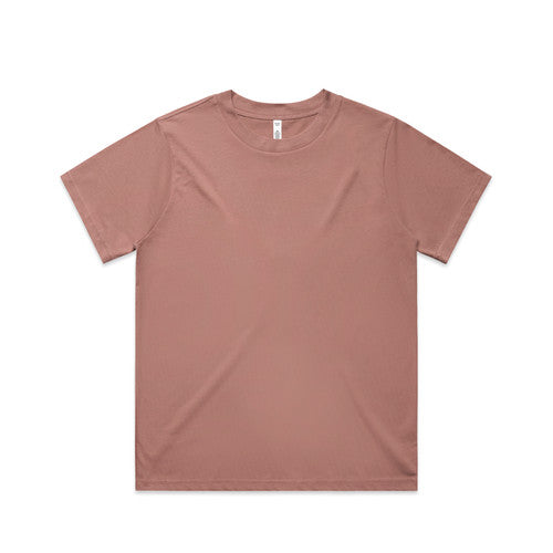 Dusty rose crew neck t-shirt with short sleeves and a relaxed fit.