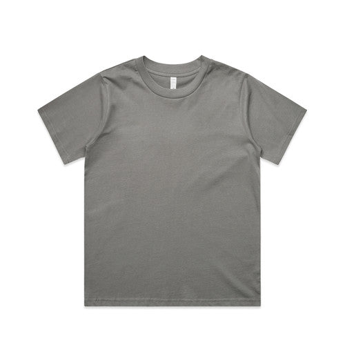 Charcoal gray crew neck t-shirt with short sleeves and a ribbed neckline.