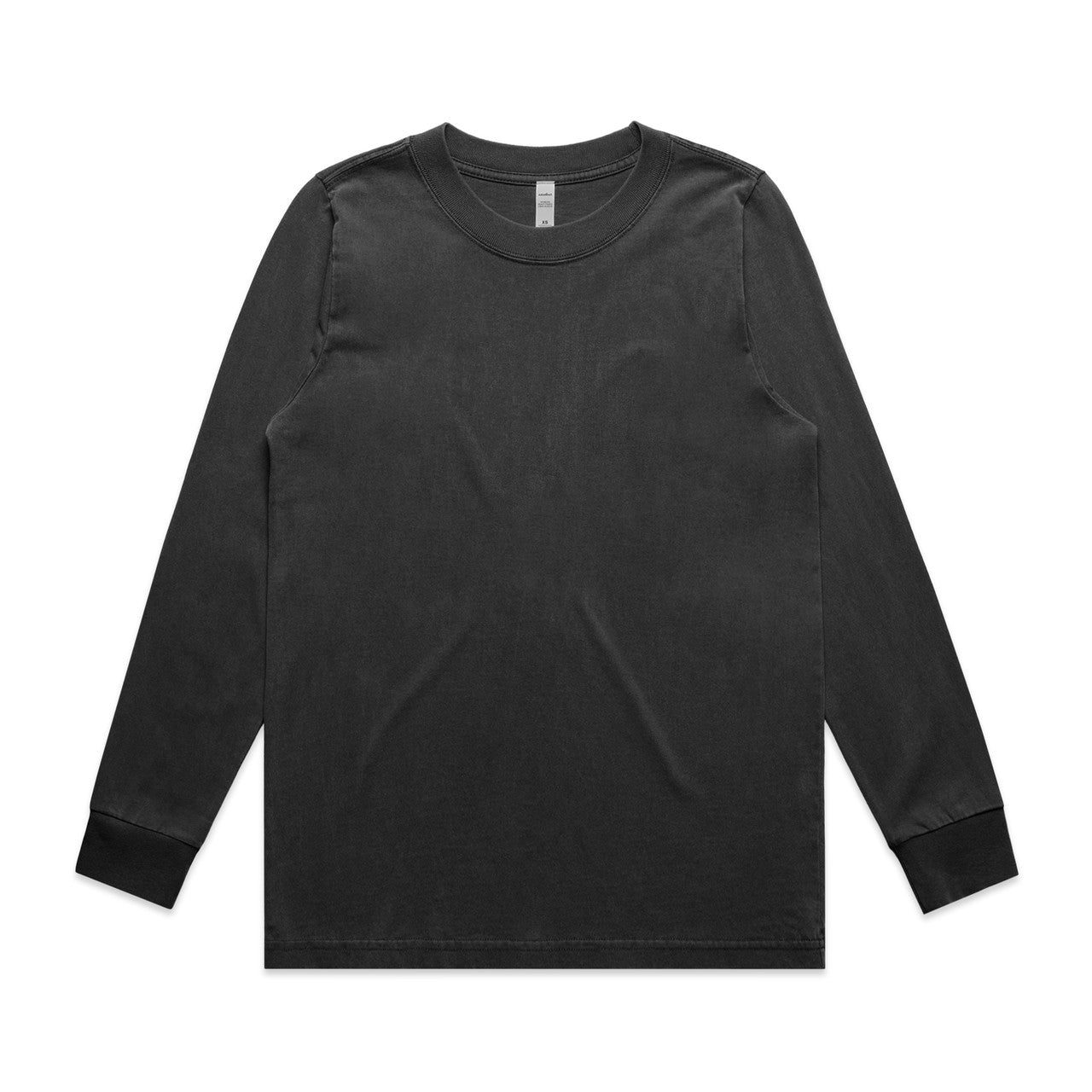 Black long-sleeved t-shirt with ribbed cuffs and hem, made of cotton.