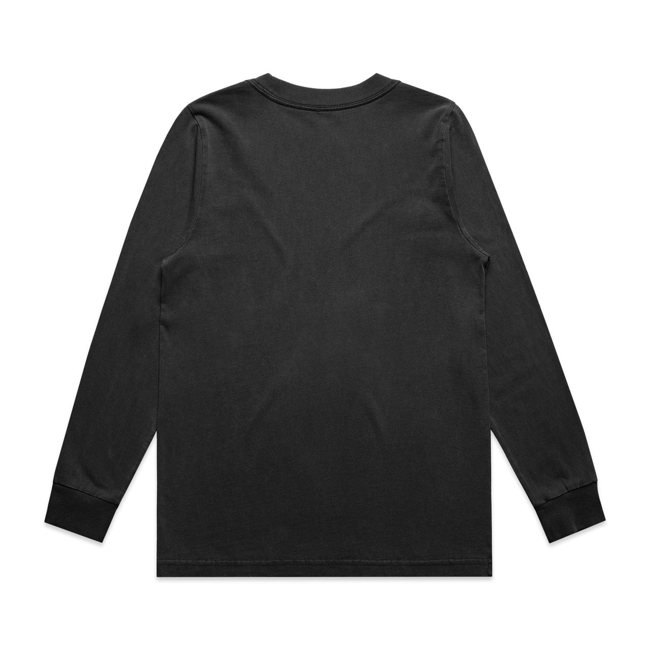Black long-sleeved t-shirt with ribbed cuffs and hem, likely made of cotton or polyester blend.