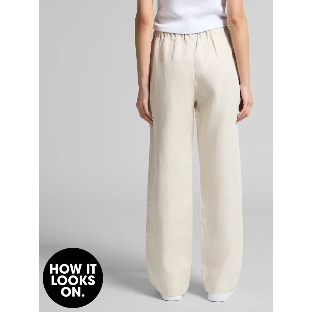 Beige wide-leg pants.