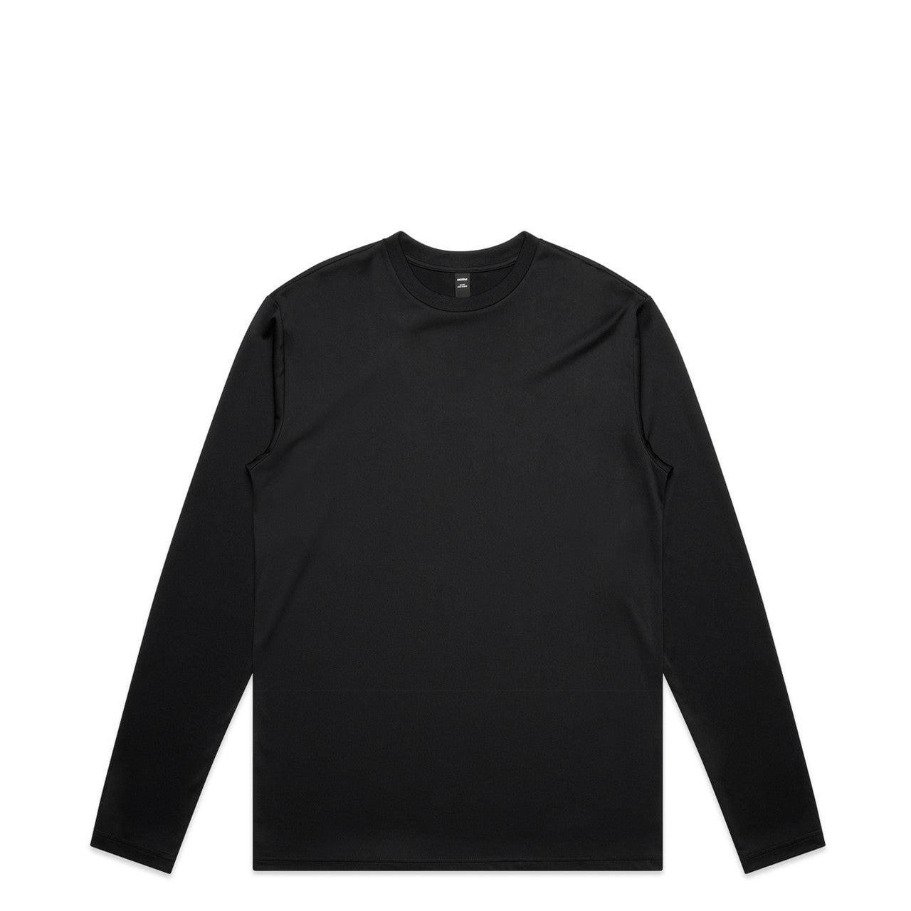 Black long-sleeved crew neck t-shirt with ribbed cuffs and hem, made of soft cotton.