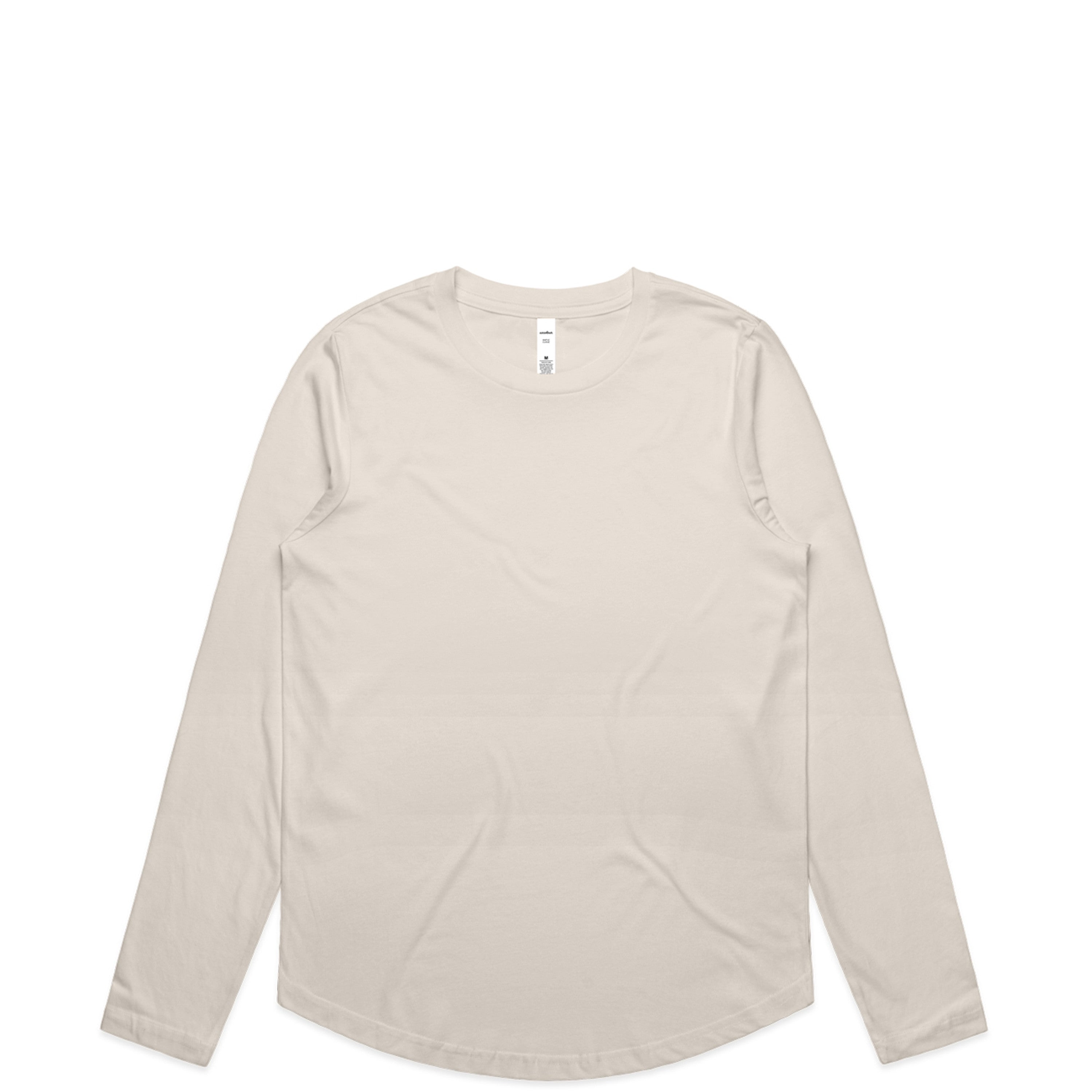 Beige long-sleeved shirt with a minimalist design and hidden placket.