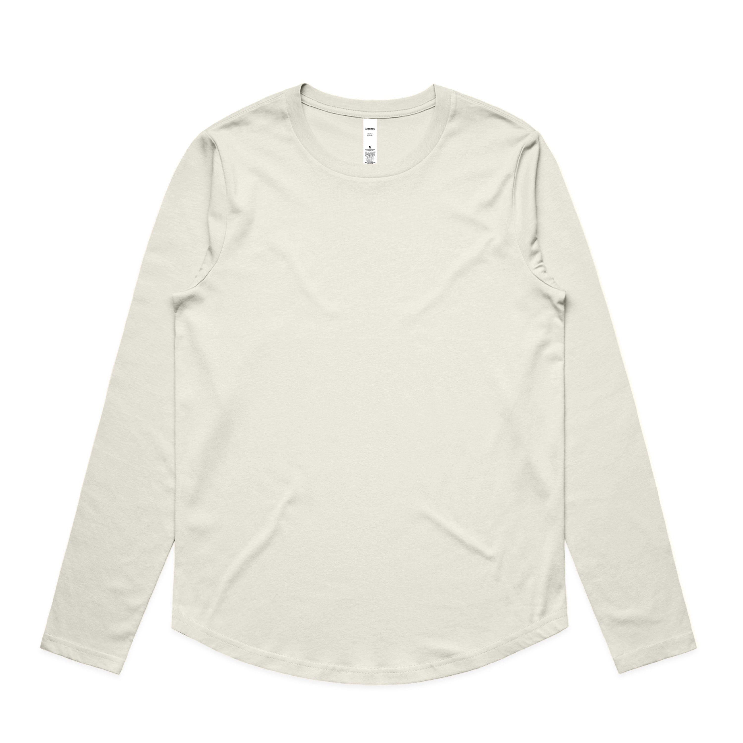 Cream-colored long-sleeved shirt with a relaxed fit and rounded neckline.