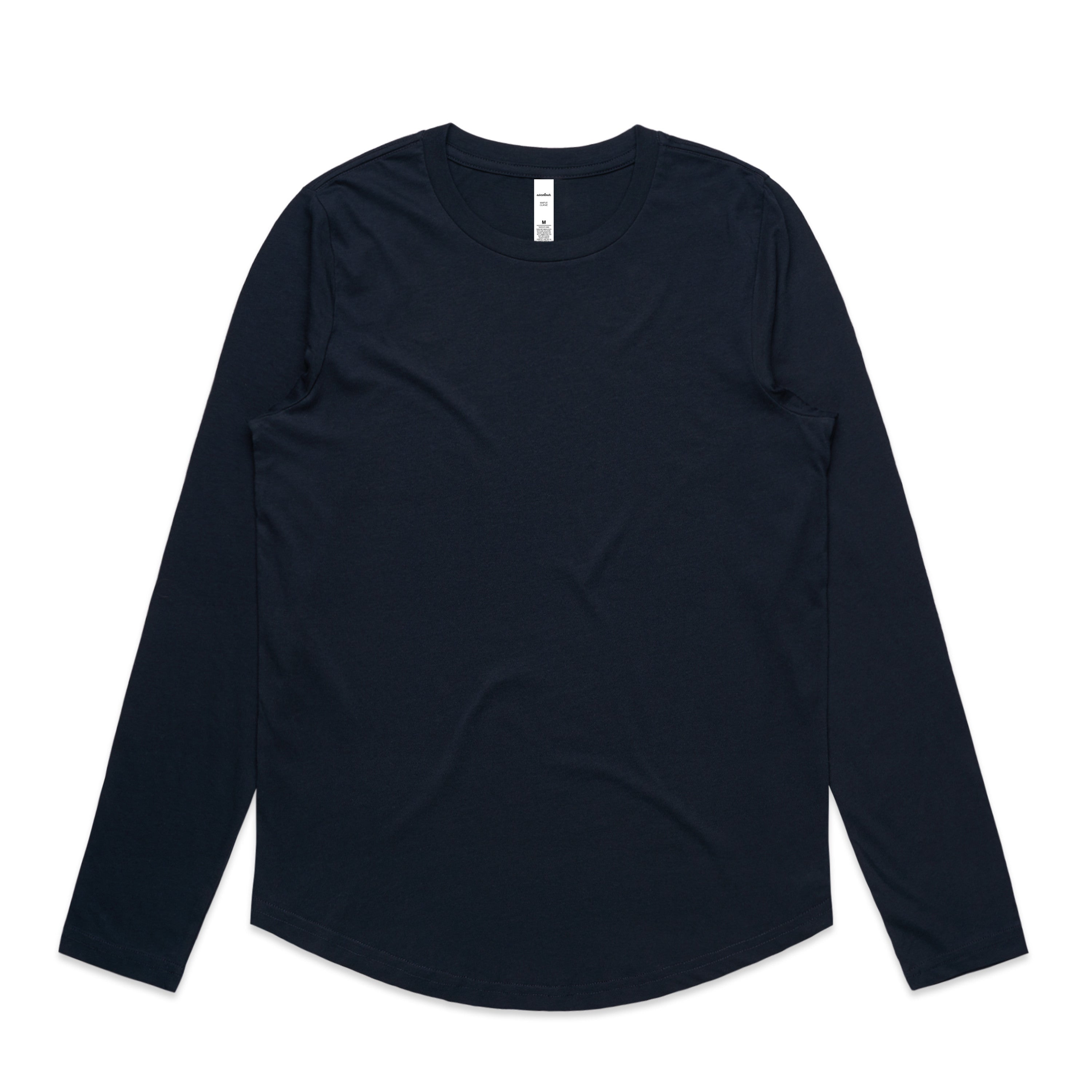 Dark navy long-sleeved t-shirt with a relaxed fit and rounded neckline.