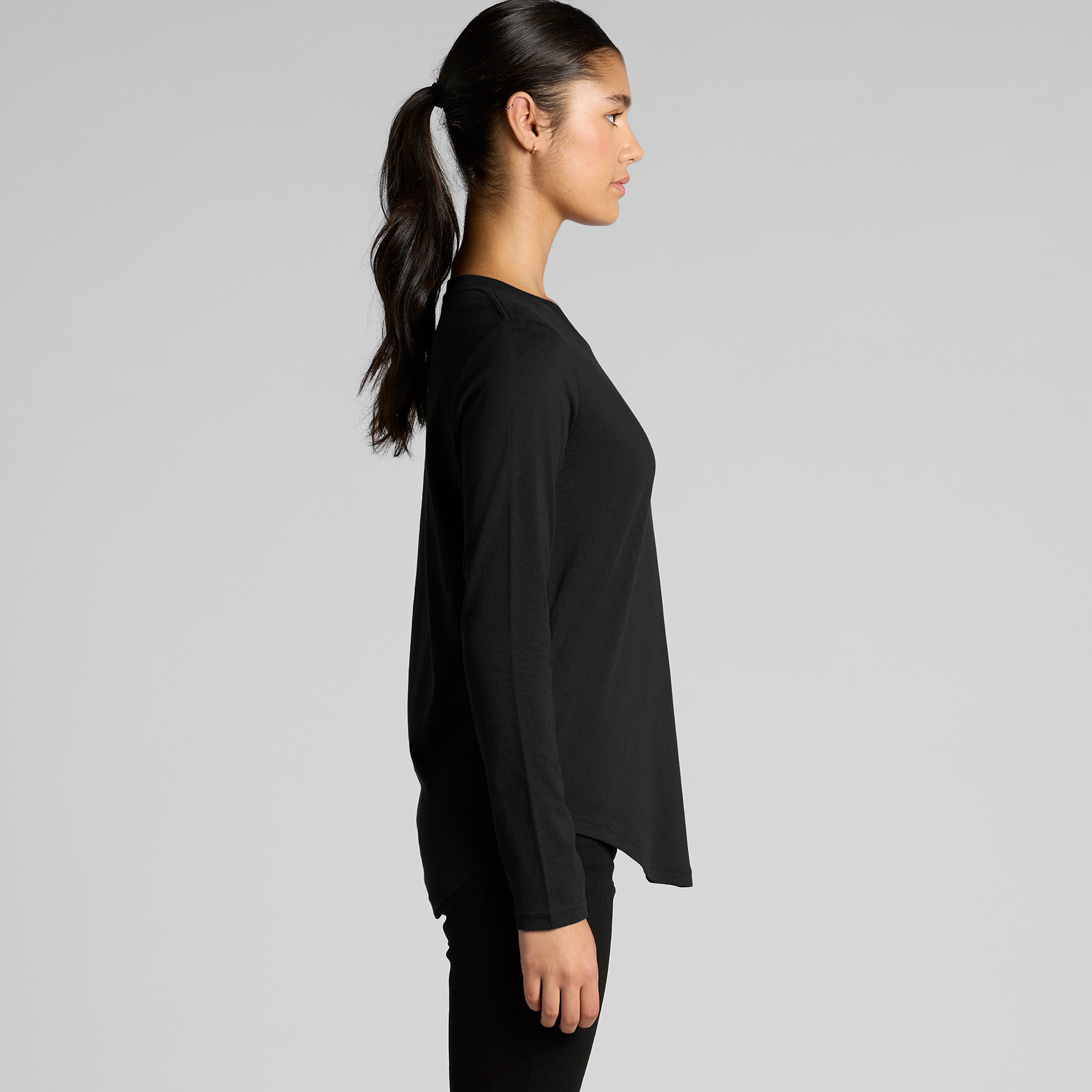 Black long-sleeve t-shirt with a relaxed fit and ribbed neckline, made from soft cotton.