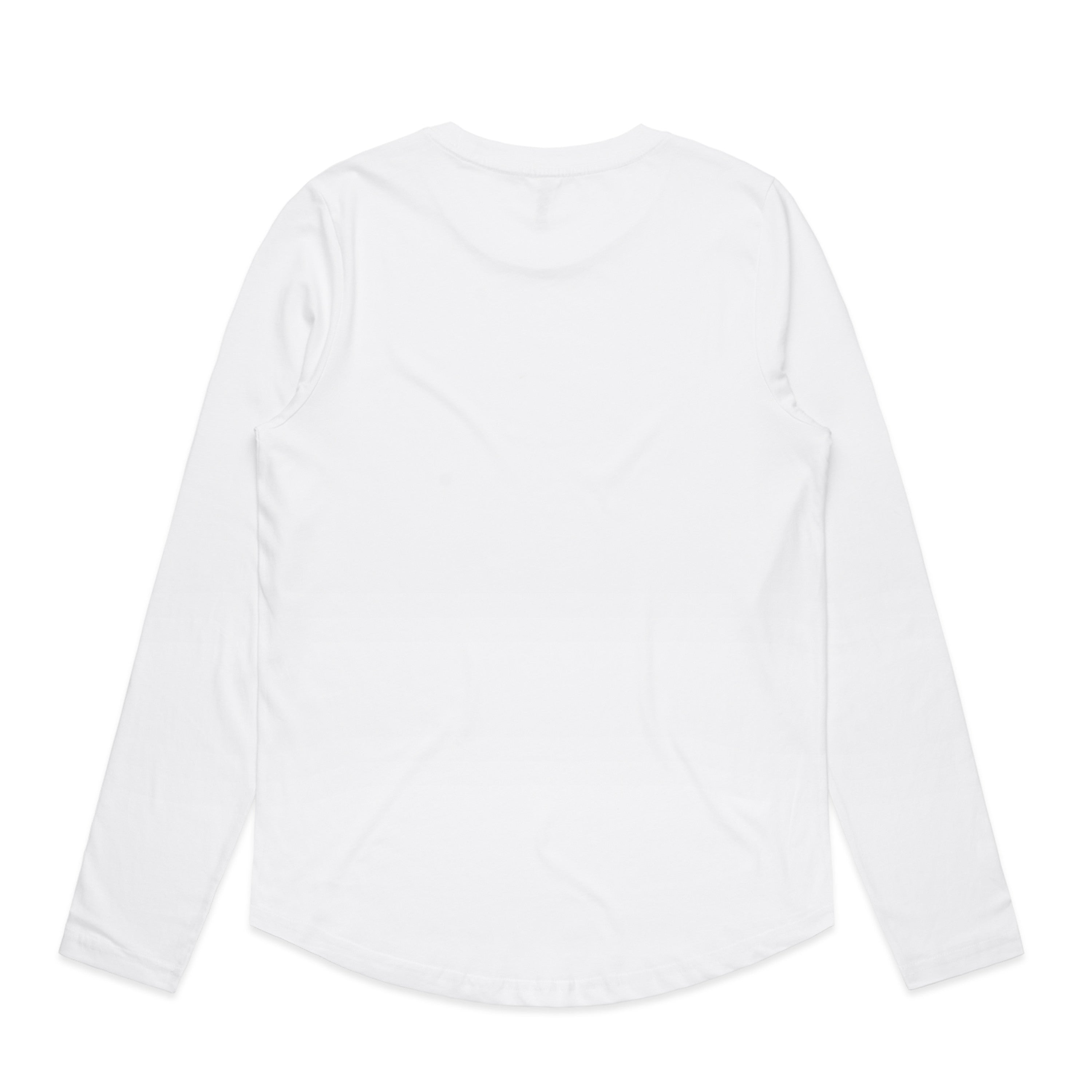 White long-sleeved shirt with a relaxed fit and rounded neckline.