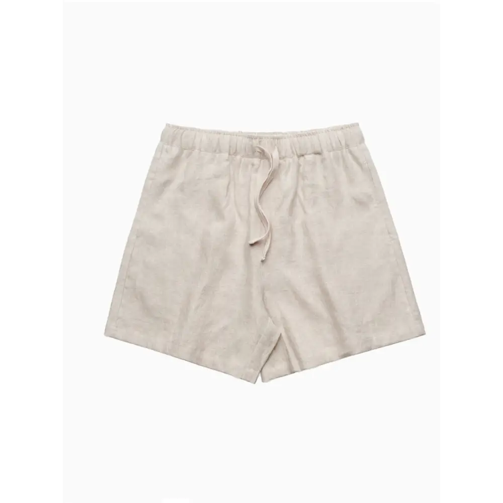 Beige drawstring shorts.
