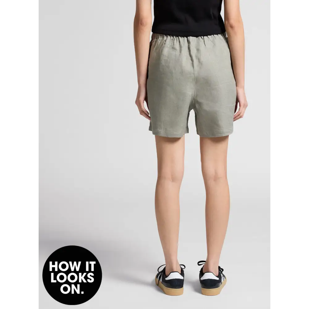 Woman’s green linen shorts.