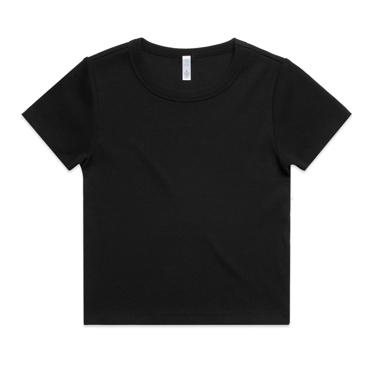 Black scoop neck t-shirt with short sleeves and a relaxed fit.