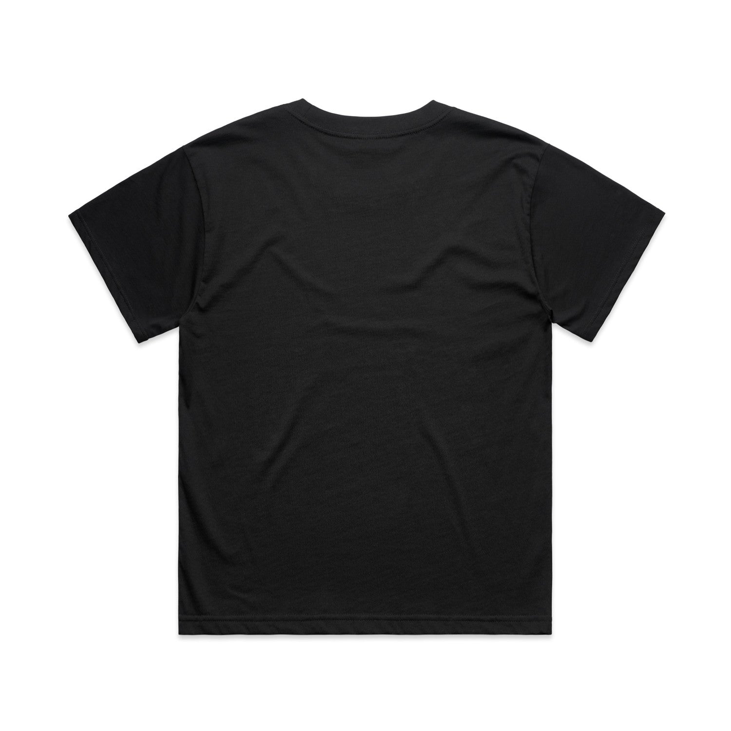 Black t-shirt with curved design on back, possibly by supreme or off-white.