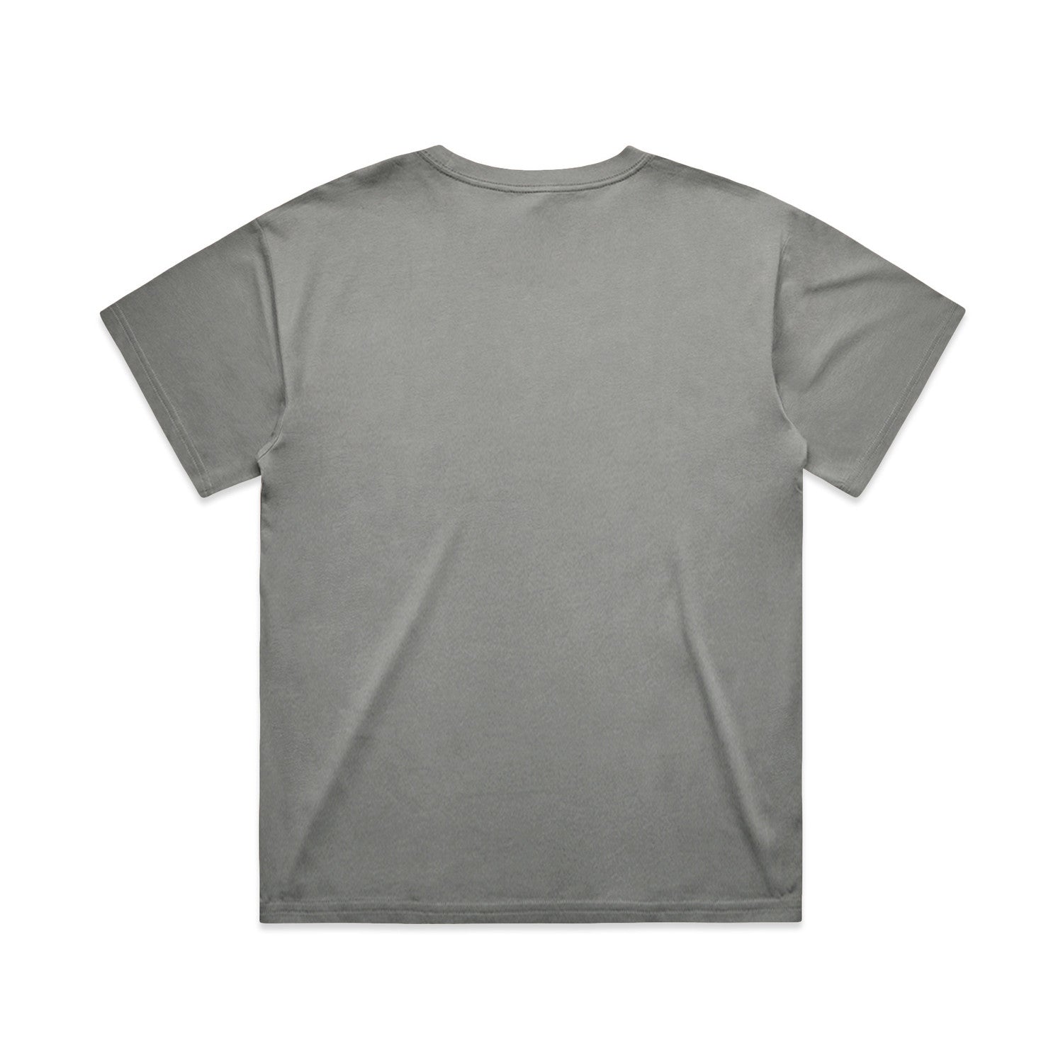 Gray t-shirt with short sleeves and crew neck.