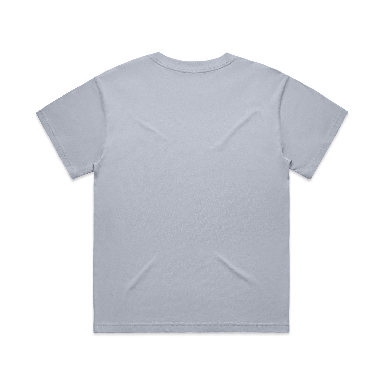 Light gray crew neck t-shirt with short sleeves and a simple design.