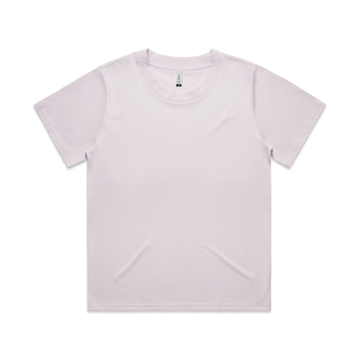 White crew neck t-shirt with short sleeves and a simple design.