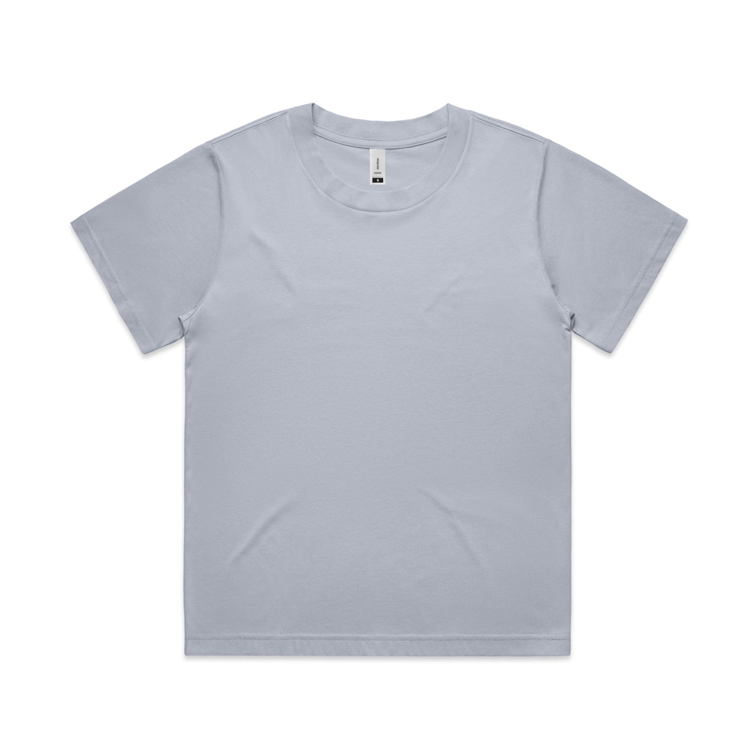 Gray crew neck t-shirt with short sleeves and a relaxed fit.