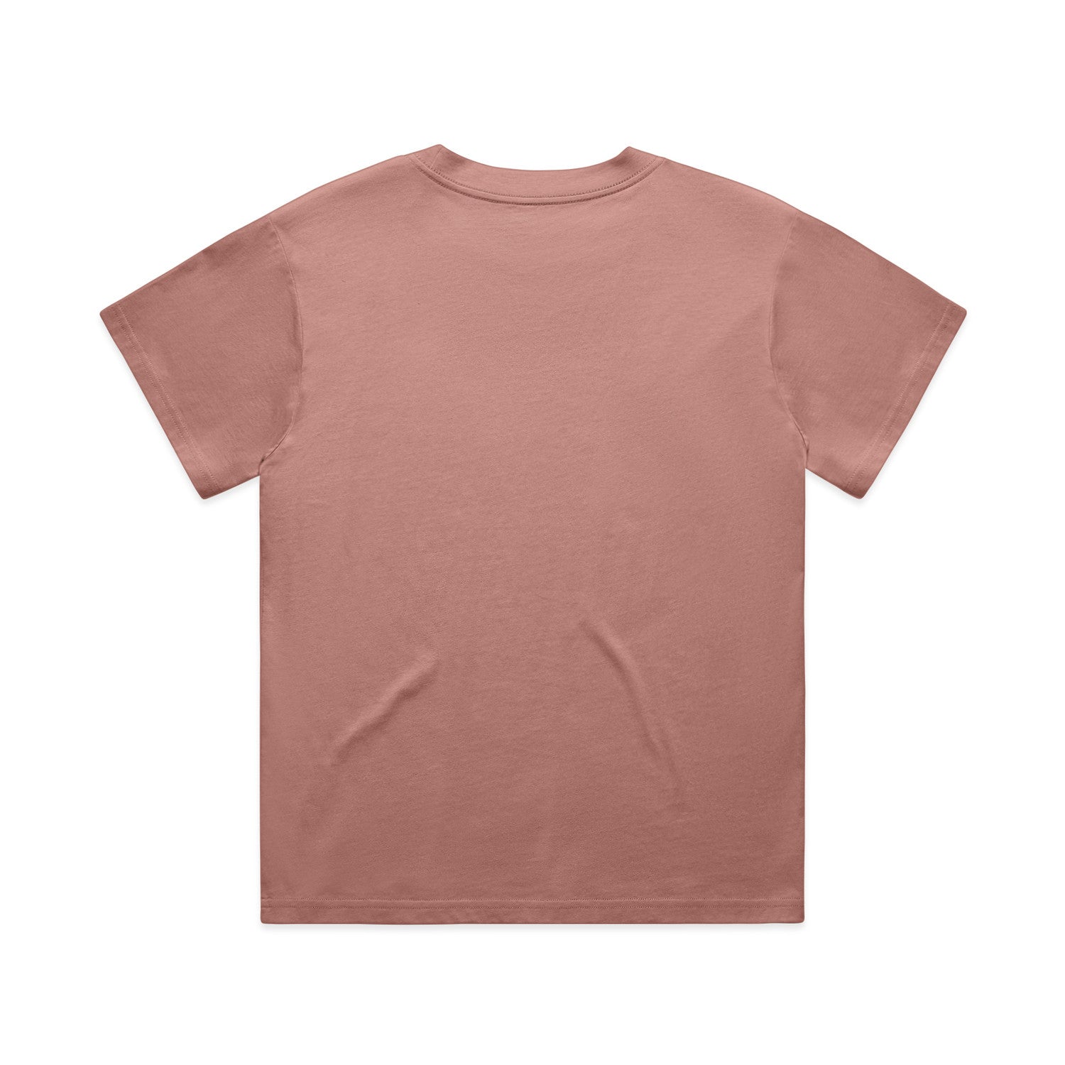 Rose pink t-shirt with short sleeves and a crew neck.