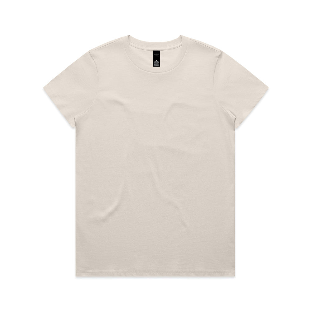 Cream-colored crew neck t-shirt with short sleeves and a relaxed fit.