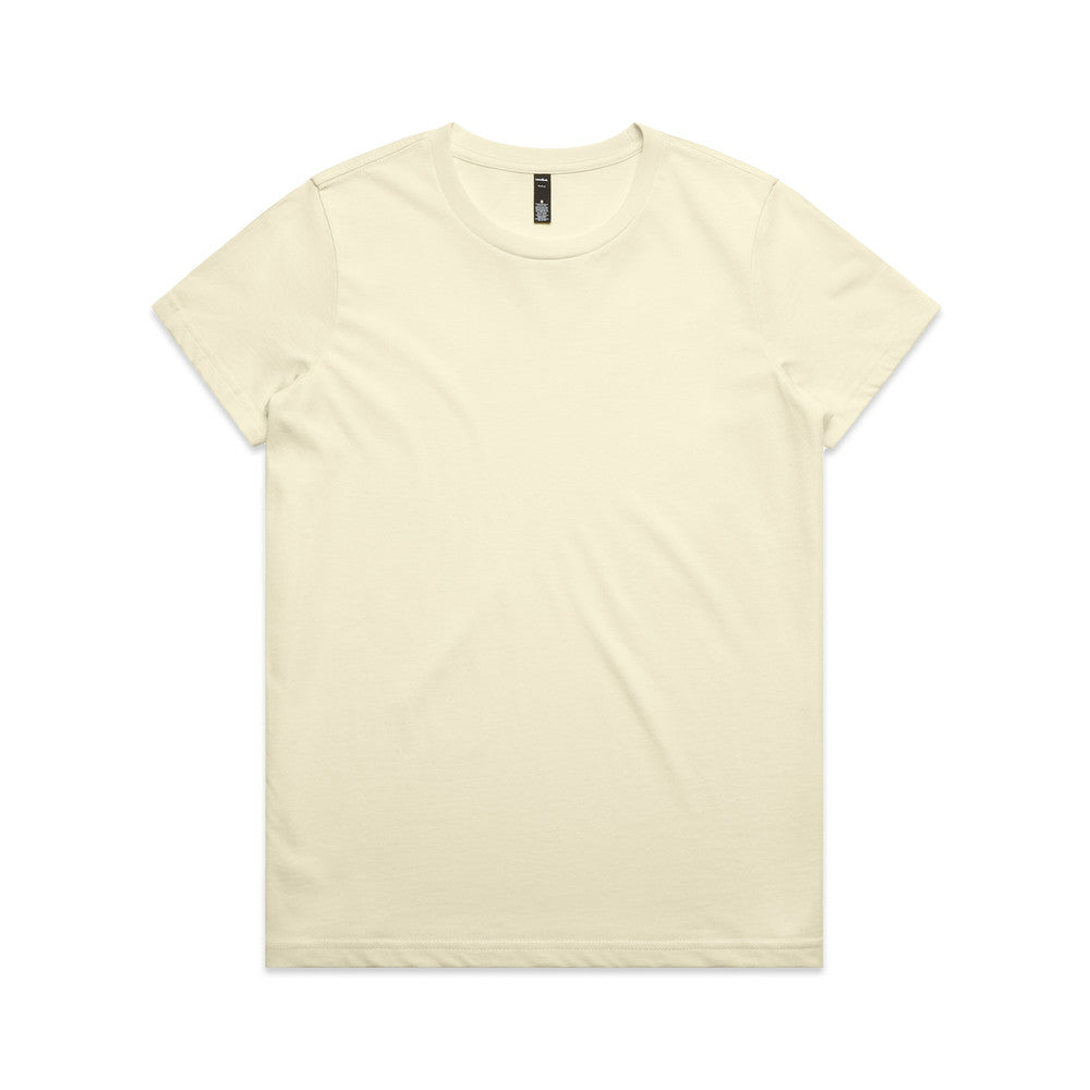 Cream-colored crew neck t-shirt with short sleeves and a relaxed fit.