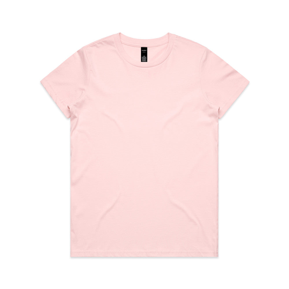 Light pink t-shirt with short sleeves and a crew neck.