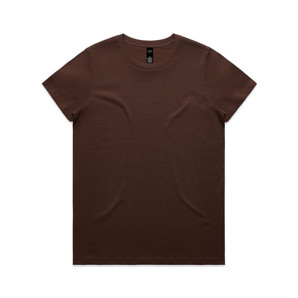 Brown crew neck t-shirt with short sleeves and a small logo on the back.