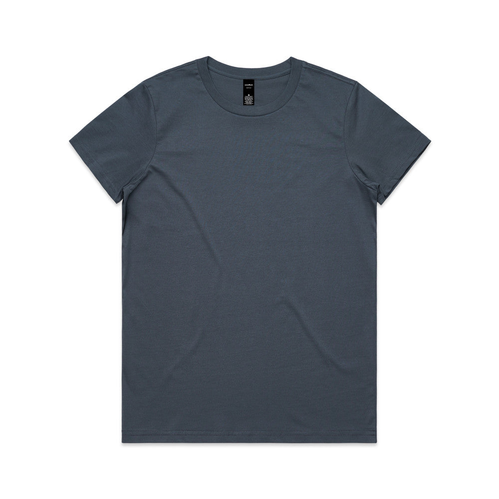 Charcoal gray crew neck t-shirt with short sleeves and a small logo on the chest.