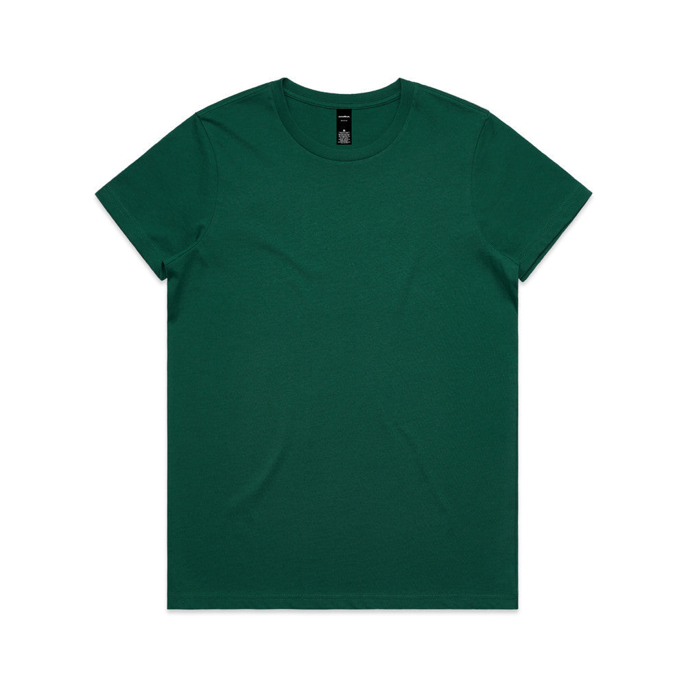 Green t-shirt with short sleeves and crew neck.