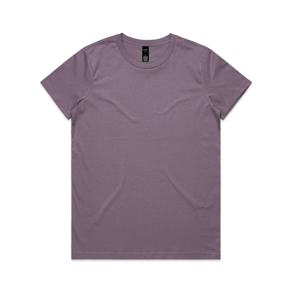 Lavender crew neck t-shirt with short sleeves and a relaxed fit.