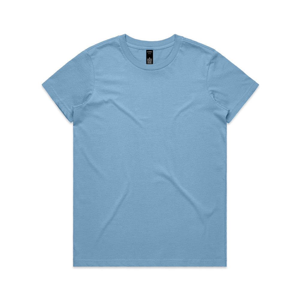 Light blue crew neck t-shirt with short sleeves and a relaxed fit.
