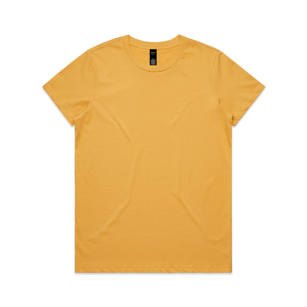 Mustard yellow crew neck t-shirt with short sleeves and a relaxed fit.