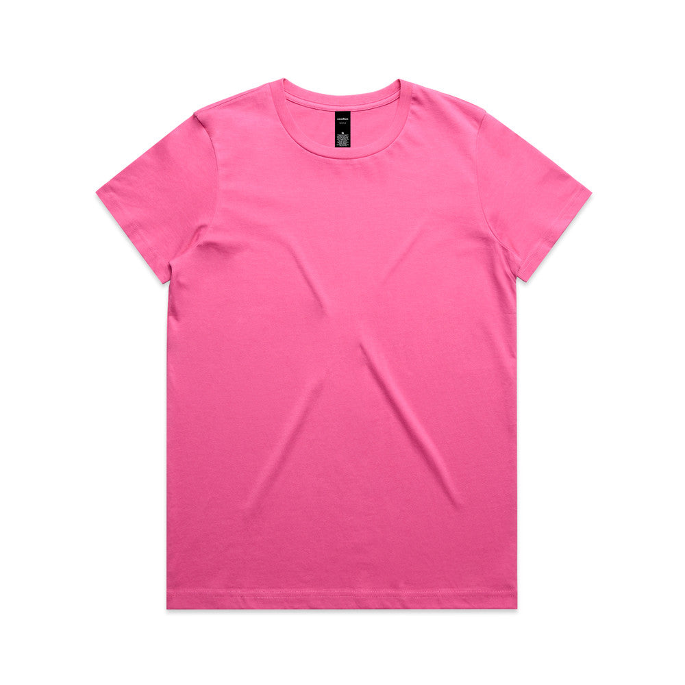 Neon pink t-shirt with short sleeves and a crew neck.