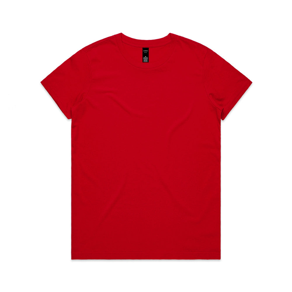 Red t-shirt with short sleeves and a crew neck.