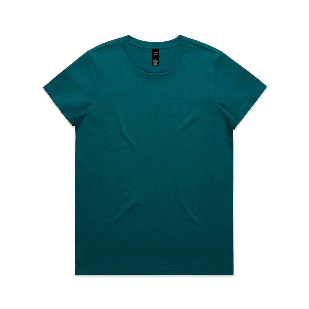 Teal t-shirt with short sleeves and a crew neck.