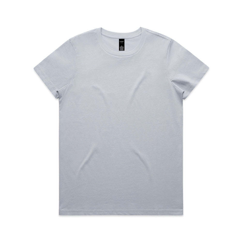 White crew neck t-shirt with short sleeves and a simple design.
