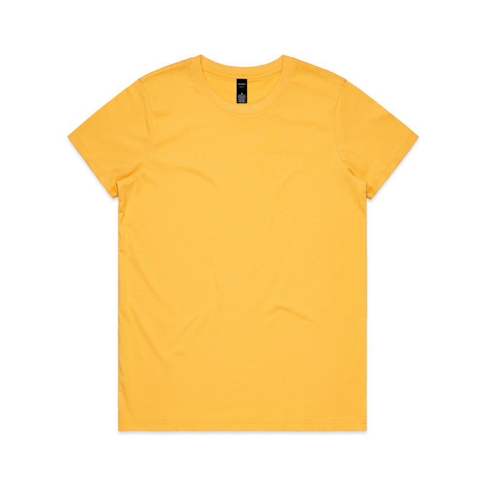 Yellow v-neck t-shirt with pocket and brand logo.